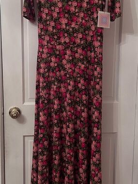 LuLaRoe Floral Maxi Skirt in Pink and Green Rose Print